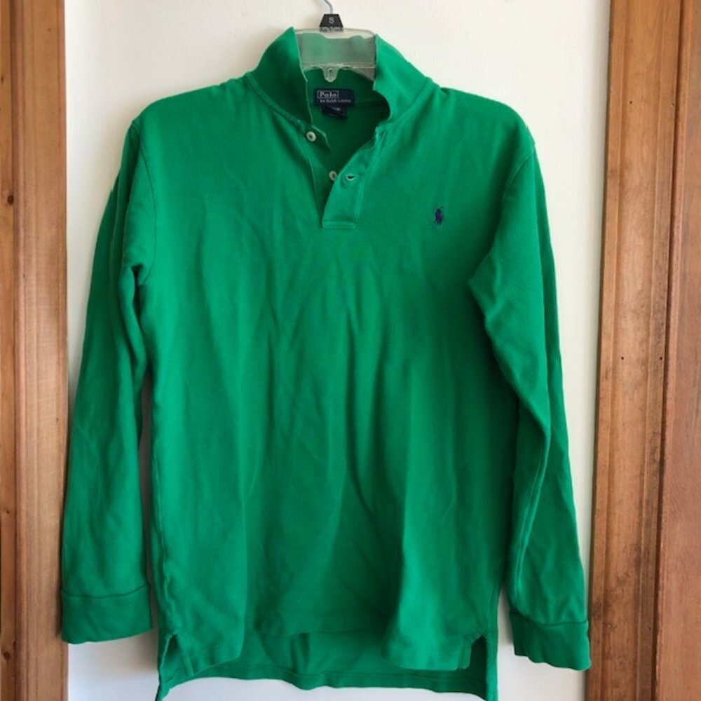 RALPH LAUREN Cotton Mesh Long Sleeve Polo Short Green Boys 16/18